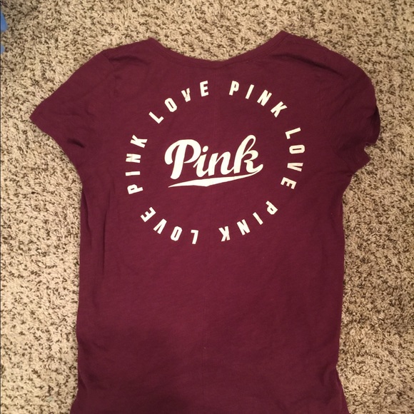 PINK Victoria's Secret Tops - Pink Victoria's Secret burgundy v neck pocket tee